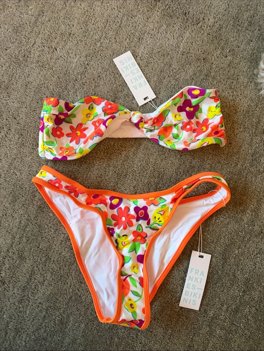 Frankie’s Bikinis Floral Bandeau Bikini Set - Multicolor (White Base)